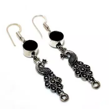 Ювелирные серьги ручной работы с черной шпинелью 925 пробы, посеребренные, 2,38 дюйма