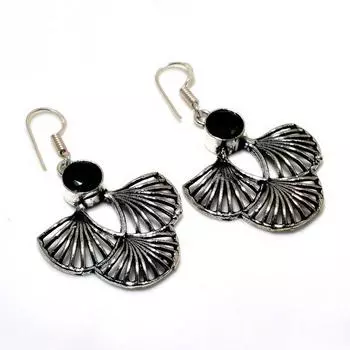 Ювелирные серьги ручной работы с черной шпинелью 925 пробы, посеребренные, 1,89 дюйма