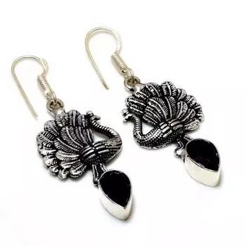 Ювелирные серьги ручной работы с черной шпинелью 925 пробы, посеребренные, 1,89 дюйма