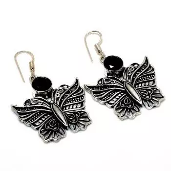 Ювелирные серьги ручной работы с черной шпинелью 925 пробы, посеребренные, 1,89 дюйма