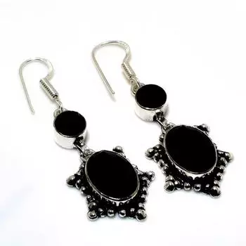 Ювелирные серьги ручной работы с черной шпинелью 925 пробы, посеребренные, 1,89 дюйма