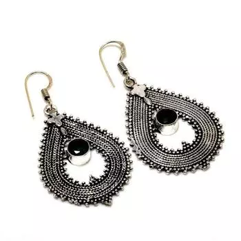 Ювелирные серьги ручной работы с черной шпинелью 925 пробы, посеребренные, 2,08 дюйма