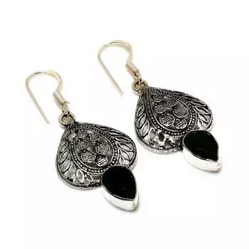 Ювелирные серьги ручной работы с черной шпинелью 925 пробы, посеребренные, 1,89 дюйма