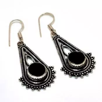 Ювелирные серьги ручной работы с черной шпинелью 925 пробы, посеребренные, 1,89 дюйма