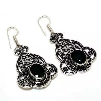 Ювелирные серьги ручной работы с черной шпинелью 925 пробы, посеребренные, 1,89 дюйма
