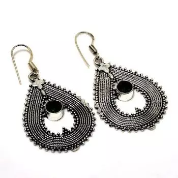 Ювелирные серьги ручной работы с черной шпинелью 925 пробы, посеребренные, 2,08 дюйма