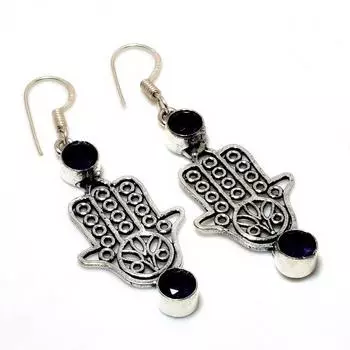 Ювелирные серьги ручной работы с черной шпинелью 925 пробы, посеребренные, 2,08 дюйма
