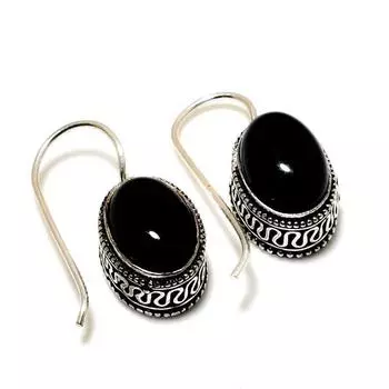 Ювелирные серьги ручной работы с черным ониксом 925 пробы, посеребренные, 1,13 дюйма