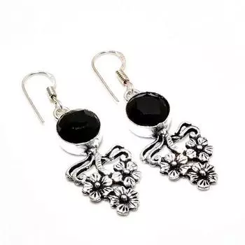 Ювелирные серьги ручной работы с черным шпинелем, посеребренные 925 пробы, 1,89 дюйма