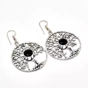 Ювелирные серьги ручной работы с черным шпинелем, посеребренные 925 пробы, 1,89 дюйма