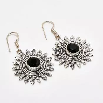 Ювелирные серьги ручной работы с черным шпинелем, посеребренные 925 пробы, 1,89 дюйма