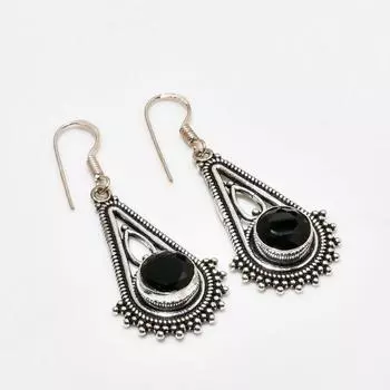 Ювелирные серьги ручной работы с черным шпинелем, посеребренные 925 пробы, 1,89 дюйма