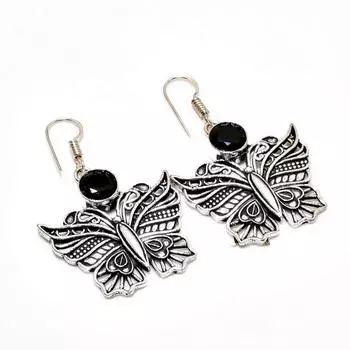 Ювелирные серьги ручной работы с черным шпинелем, посеребренные 925 пробы, 1,89 дюйма