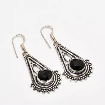 Ювелирные серьги ручной работы с черным шпинелем, посеребренные 925 пробы, 1,89 дюйма