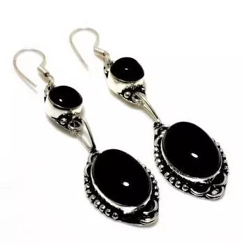 Ювелирные серьги ручной работы с черным ониксом 925 пробы, посеребренные, 2,65 дюйма