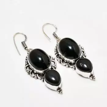 Ювелирные серьги ручной работы с черным ониксом, посеребренные 925 пробы, 1,89 дюйма