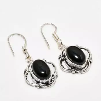 Ювелирные серьги ручной работы с черным ониксом, посеребренные 925 пробы, 1,70 дюйма