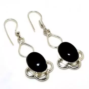 Ювелирные серьги ручной работы с черным ониксом 925 пробы, посеребренные, 1,89 дюйма