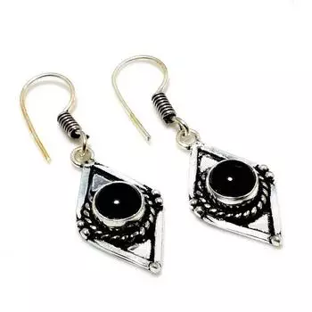 Ювелирные серьги ручной работы с черным ониксом 925 пробы, посеребренные, 1,51 дюйма