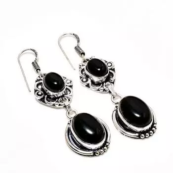 Ювелирные серьги ручной работы с черным ониксом, посеребренные 925 пробы, 2,27 дюйма