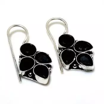 Ювелирные серьги ручной работы с черным шпинелем 925 пробы, посеребренные, 1,13 дюйма