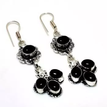 Ювелирные серьги ручной работы с черным ониксом 925 пробы, посеребренные, 2,27 дюйма