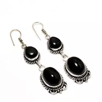 Ювелирные серьги ручной работы с черным ониксом, посеребренные 925 пробы, 2,46 дюйма
