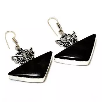 Ювелирные серьги ручной работы с черным ониксом 925 пробы, посеребренные, 1,89 дюйма