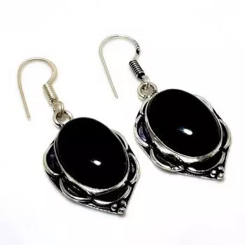 Ювелирные серьги ручной работы с черным ониксом 925 пробы, посеребренные, 1,70 дюйма