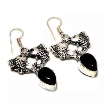 Ювелирные серьги ручной работы с черным шпинелем 925 пробы, посеребренные, 1,70 дюйма