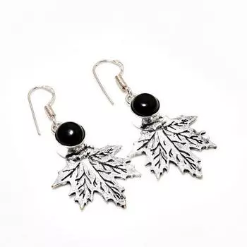 Ювелирные серьги ручной работы с черным ониксом, посеребренные 925 пробы, 1,89 дюйма