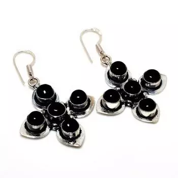 Ювелирные серьги ручной работы с черным ониксом 925 пробы, посеребренные, 1,89 дюйма