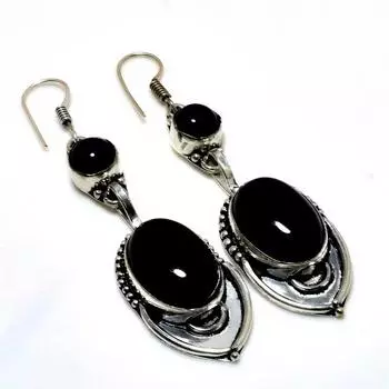 Ювелирные серьги ручной работы с черным ониксом 925 пробы, посеребренные, 2,65 дюйма
