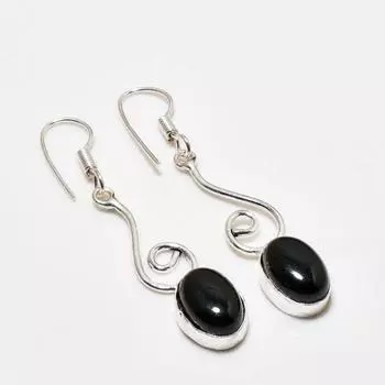 Ювелирные серьги ручной работы с черным ониксом, посеребренные 925 пробы, 2,27 дюйма