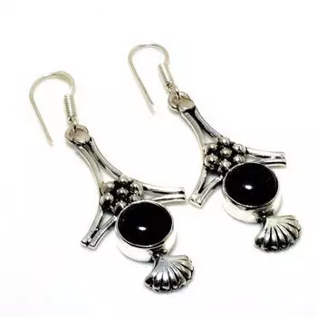 Ювелирные серьги ручной работы с черным ониксом 925 пробы, посеребренные, 2,08 дюйма