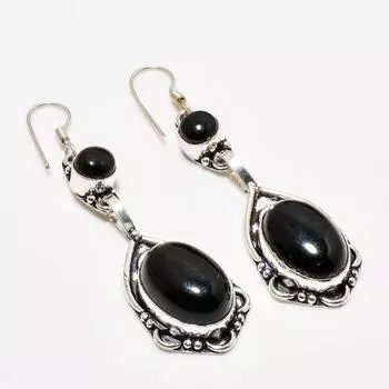 Ювелирные серьги ручной работы с черным ониксом, посеребренные 925 пробы, 2,38 дюйма