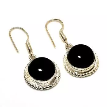 Ювелирные серьги ручной работы с черным ониксом 925 пробы, посеребренные, 1,32 дюйма