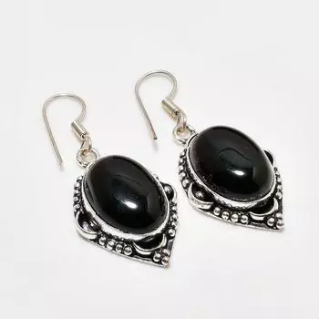 Ювелирные серьги ручной работы с черным ониксом, посеребренные 925 пробы, 1,70 дюйма