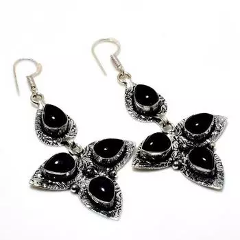 Ювелирные серьги ручной работы с черным ониксом 925 пробы, посеребренные, 2,65 дюйма