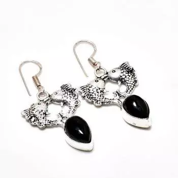 Ювелирные серьги ручной работы с черным ониксом, посеребренные 925 пробы, 1,70 дюйма