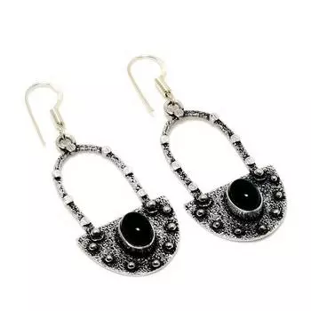 Ювелирные серьги ручной работы с черным ониксом 925 пробы, посеребренные, 2,08 дюйма