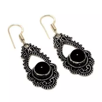 Ювелирные серьги ручной работы с черным ониксом 925 пробы, посеребренные, 1,89 дюйма