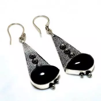 Ювелирные серьги ручной работы с черным ониксом 925 пробы, посеребренные, 2,27 дюйма