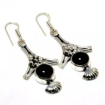 Ювелирные серьги ручной работы с черным ониксом 925 пробы, посеребренные, 2,08 дюйма