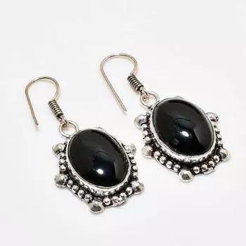 Ювелирные серьги ручной работы с черным ониксом, посеребренные 925 пробы, 1,51 дюйма