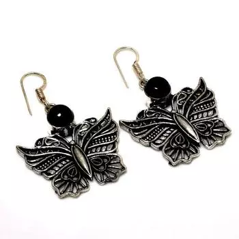 Ювелирные серьги ручной работы с черным ониксом 925 пробы, посеребренные, 1,89 дюйма