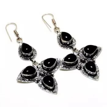 Ювелирные серьги ручной работы с черным ониксом 925 пробы, посеребренные, 2,65 дюйма