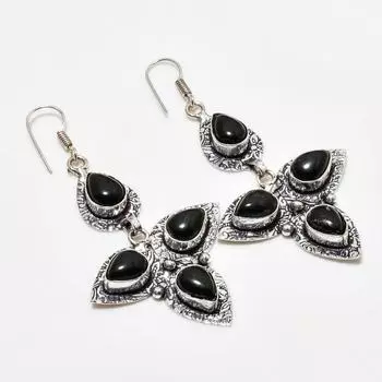 Ювелирные серьги ручной работы с черным ониксом, посеребренные 925 пробы, 2,65 дюйма