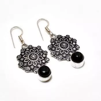 Ювелирные серьги ручной работы с черным ониксом, посеребренные 925 пробы, 1,70 дюйма