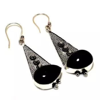 Ювелирные серьги ручной работы с черным ониксом 925 пробы, посеребренные, 2,27 дюйма